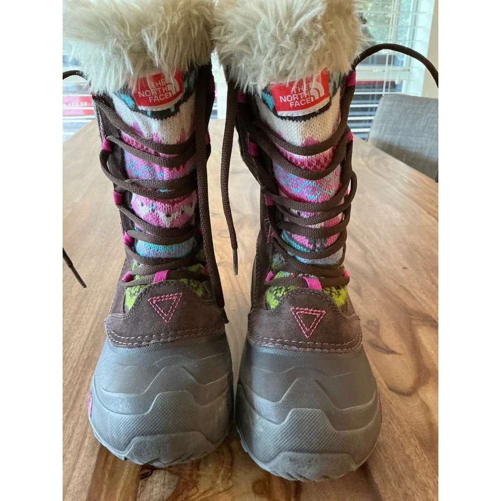 The North Face Girls Size 4 Heatseeker Winter Snow Boots Brown Pink Faux Fur
